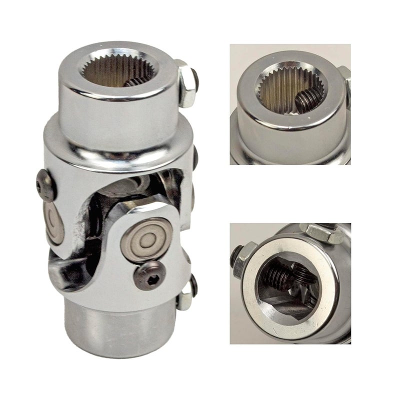 RABROPAR Store 3/4" 36 Spline X 3/4" DD Steering Shaft U Joint Single Chrome Universal Joint Coupling, 3-1/4" Overall Length - Image 1
